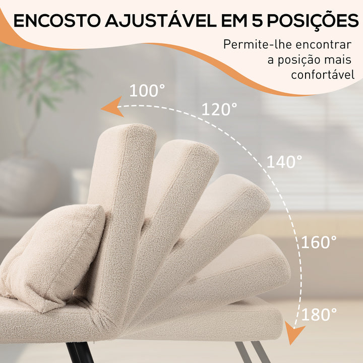 Poltrona Convertível em Cama Dobrável Poltrona 3 em 1 Convertível em Cama com Encosto Ajustável em 5 Níveis e Almofada Acolchoada para Escritório Sala de Estar Carga 120 kg 63x73x81 cm Bege