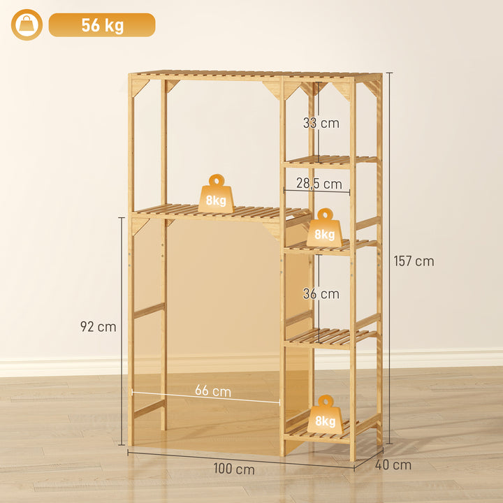 Estante para Máquina de Lavar em Bambu Móvel para Máquina de Lavar ou Sanita com Prateleiras Reversíveis e Ajustáveis Poupa Espaço Para Lavandaria Casa de Banho 100x40x157 cm Madeira