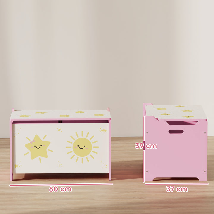 Baú Brinquedos Infantil 53 L Caixa de Arrumação Brinquedos Organizador Brinquedos com Tampa Rebatível Pistão a Gás para Livros Roupas 60x37x39 cm Rosa