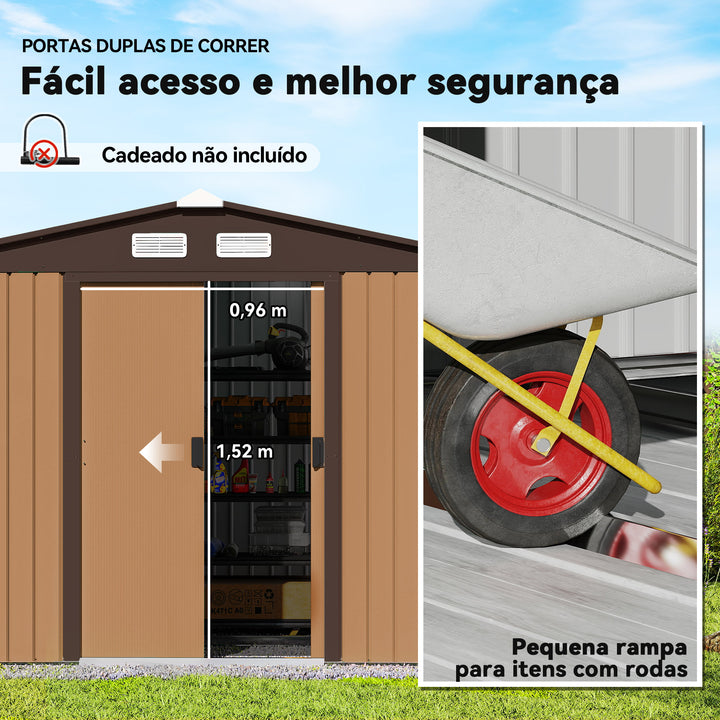 Galpão de Jardim Barracão Metálico Placa Ocra para armazenar ferramentas 277x191x192cm Ocra