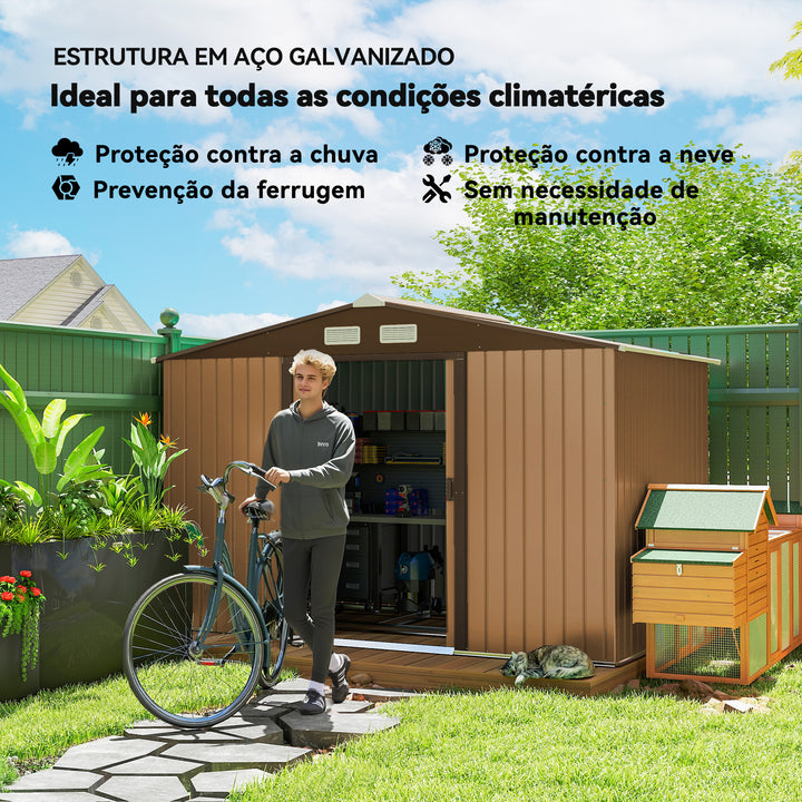Galpão de Jardim Barracão Metálico Placa Ocra para armazenar ferramentas 277x191x192cm Ocra