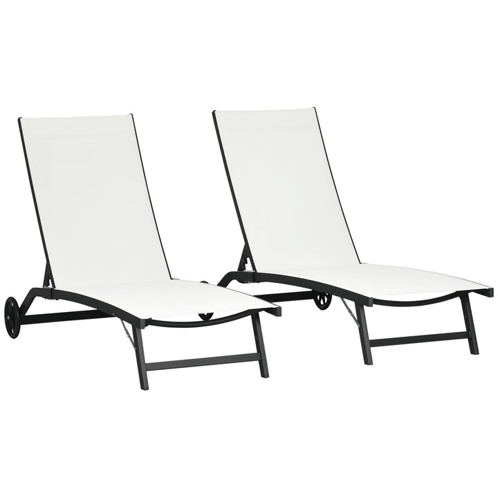 Conjunto de 2 Espreguiçadeiras Reclináveis de Jardim Espreguiçadeiras de Alumínio para Exterior com Encosto Ajustável em 5 Níveis e Rodas para Praia Piscina 165x66x102cm Bege