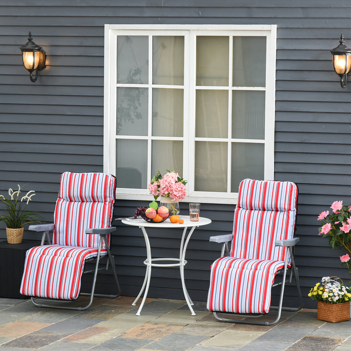 Conjunto de 2 Espreguiçadeiras Dobráveis de Jardim Exterior com Almofada Acolchoada Encosto Ajustável em 5 Posições Apoio para Pés e Estrutura de Aço 60x75x65-102 cm Vermelho e Branco