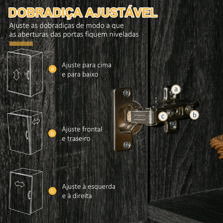 Armário de Cozinha Aparador de Sala de Jantar com 1 Gaveta 6 Portas e Prateleiras Ajustáveis Estilo Moderno 101x39x180 cm Preto e Madeira