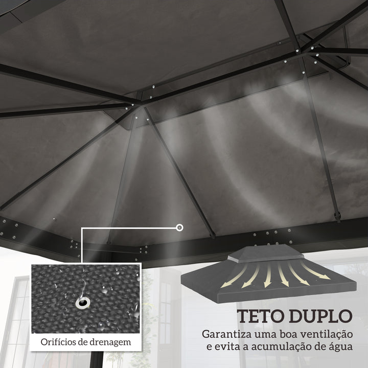 Toldo de Substituição para Pérgola 4x3 m Toldo para Pérgola com Teto Duplo Mosqueteira Proteção UV 30+ Toldo de Substituição para Pérgula Cinza