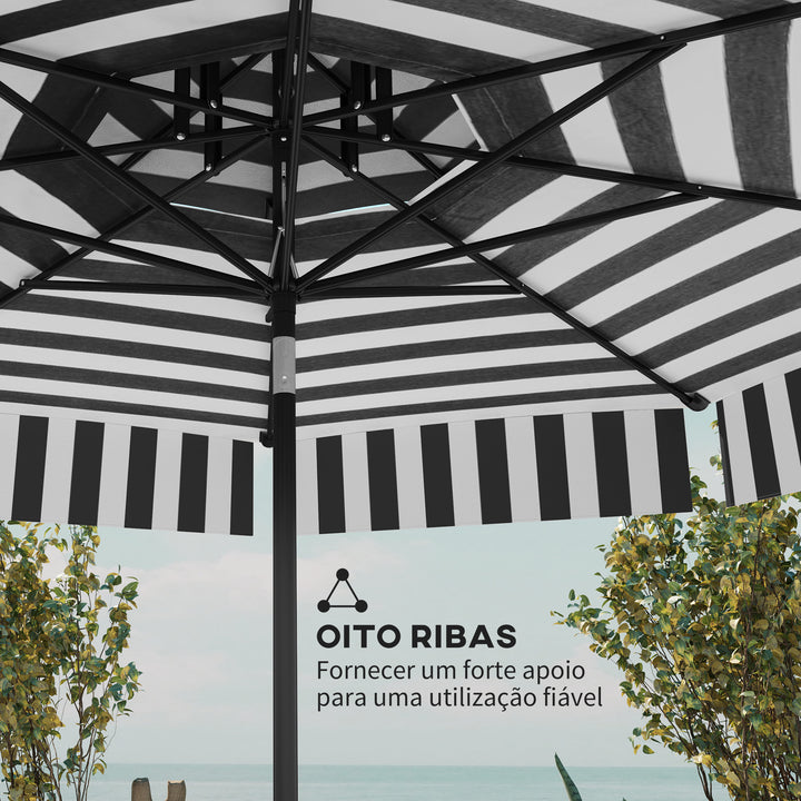 Chapéu de Sol para Jardim Ø263 cm Chapéu de Sol de Exterior com Ângulo Ajustável e Manivela Proteção UV30+ Chapéu de sol para Pátio Varanda Preto e Branco