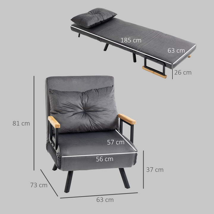 Poltrona Convertível em Cama Dobrável Poltrona 3 em 1 Convertível em Cama com Encosto Ajustável em 5 Níveis e Almofada Acolchoada para Escritório Sala de Estar Carga 120 kg 63x73x81 cm Cinza