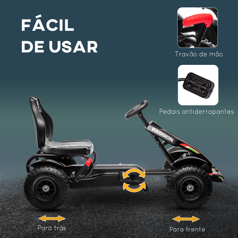 Kart a Pedais para Crianças Kart a Pedais Infantil com Assento Ajustável Pneus de Goma Travão de Mão para Crianças de 5-12 Anos Carga Máxima 50 kg 121x58x61 cm Preto