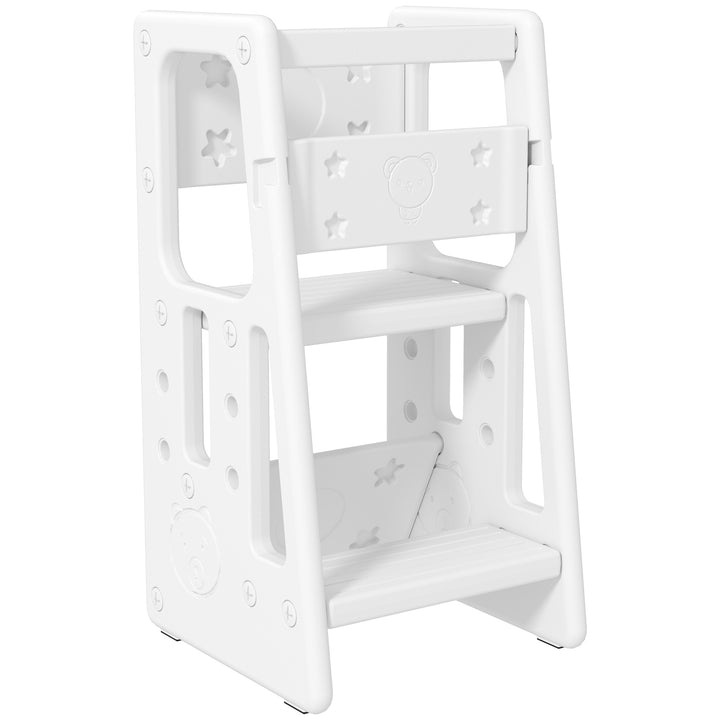 Torre de Aprendizagem para Crianças com Altura Ajustável em 3 Posições e Plataforma Antiderrapante para Cozinha Sala de Jantar Casa de Banho 47x47x90cm Branco
