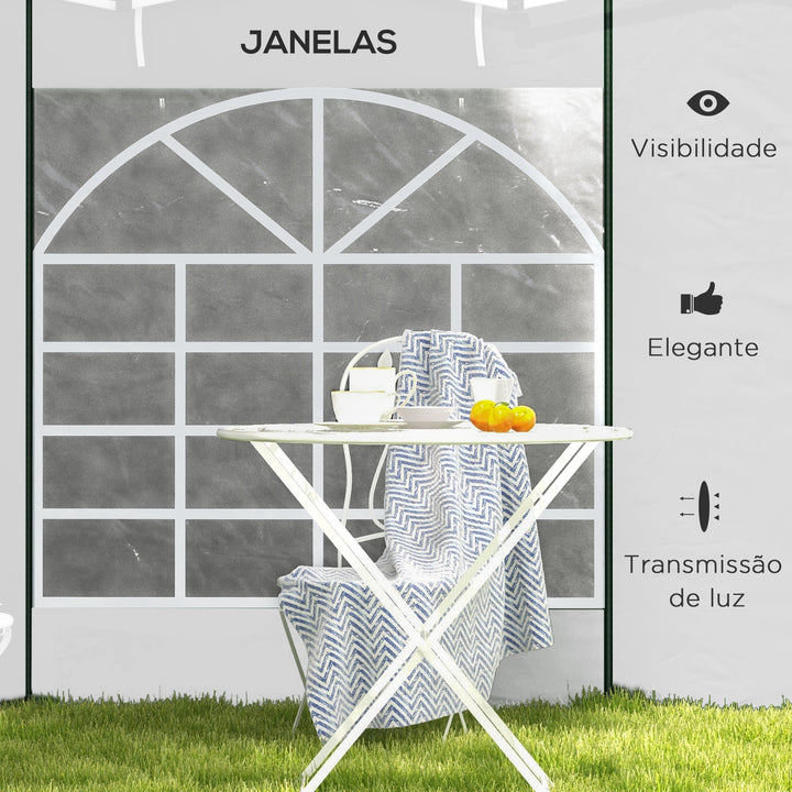 Paredes Laterais para Tenda de 2 Painéis 295x195 cm com Janela Enrolável e Porta com Fecho de Correr para Tenda 3x3 m ou 3x6 m Branco