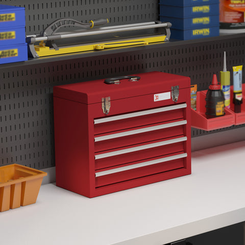 Caixa de Ferramentas de Aço com 2 Gavetas Tampa Abatível e Fechaduras Metálicas Mala de Ferramentas Portátil para Oficina Bricolage Casa 51x22x39,5 cm Vermelho