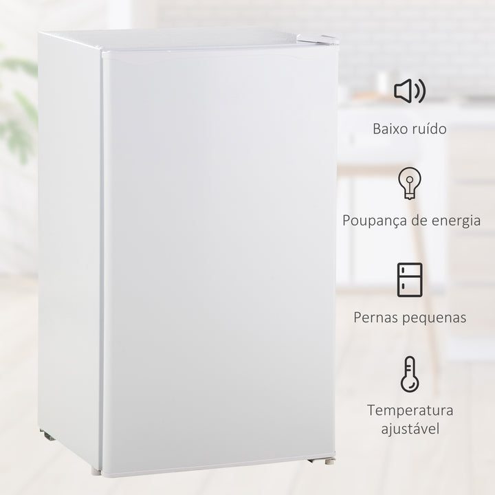 Mini Frigorífico 91L de Capacidade Frigorífico Elétrico Pequeno com Prateleira Ajustável Compartimento Congelador e Porta Reversível Silencioso 41dB 47,5x44,2x84cm Branco