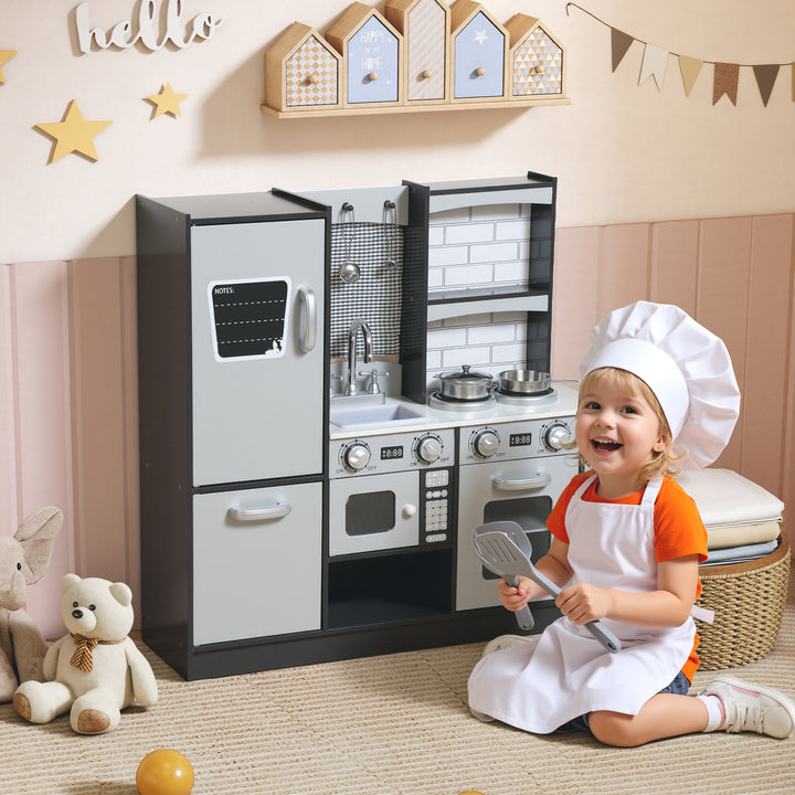 Cozinha de Madeira com Som Cozinha de Brincar Infantil com Acessórios em Aço Inoxidável Frigorífico Micro-Ondas, Lava-Loiça Brinquedos para Crianças a partir dos 3 Anos 81x27x79,7 cm Castanho Escuro