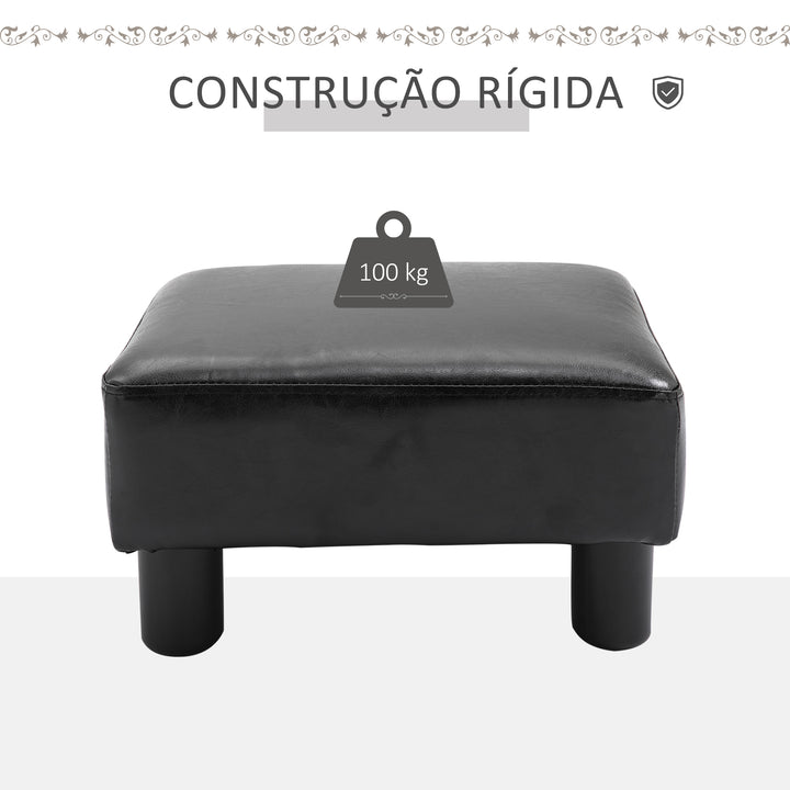 Apoio para os Pés Octomano Banco Pequeno Estofado em Pele Sintética com Assento Acolchoado de Espuma e Pés de Plástico para Sala de Estar Dormitório 40x30x24 cm Preto