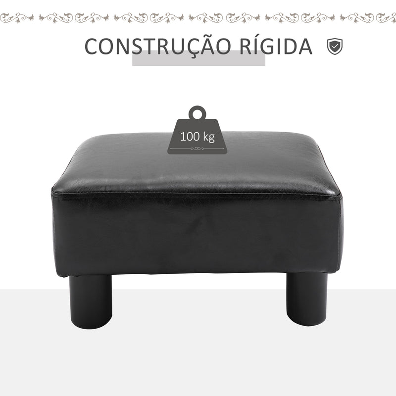 Apoio para os Pés Octomano Banco Pequeno Estofado em Pele Sintética com Assento Acolchoado de Espuma e Pés de Plástico para Sala de Estar Dormitório 40x30x24 cm Preto