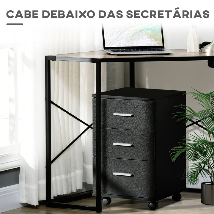 Bloco de Gavetas para Escritório Móvel de Arquivos com 3 Gavetas 4 Rodas e Fechadura com 2 Chaves para Escritório Secretária Casa 40x40x61,5 cm Preto