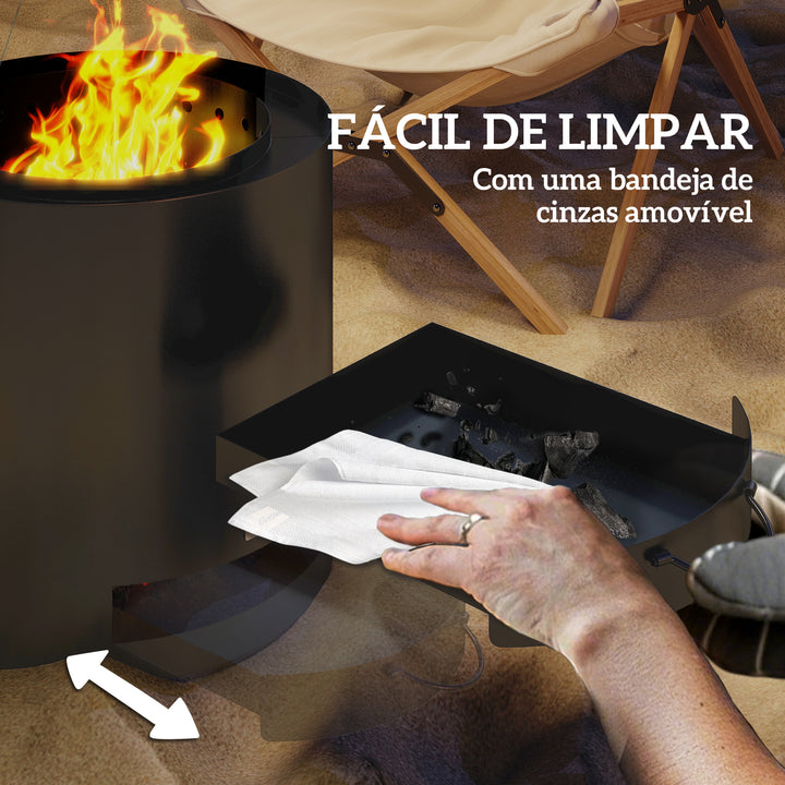 Braseiro Exterior Redondo Ø45x42 cm de Aço Braseiro de Jardim com Bandeja para Cinzas e Atizador Protetor de Faíscas para Parque de Campismo Pátio Preto