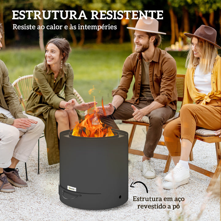 Braseiro Exterior Redondo Ø45x42 cm de Aço Braseiro de Jardim com Bandeja para Cinzas e Atizador Protetor de Faíscas para Parque de Campismo Pátio Preto