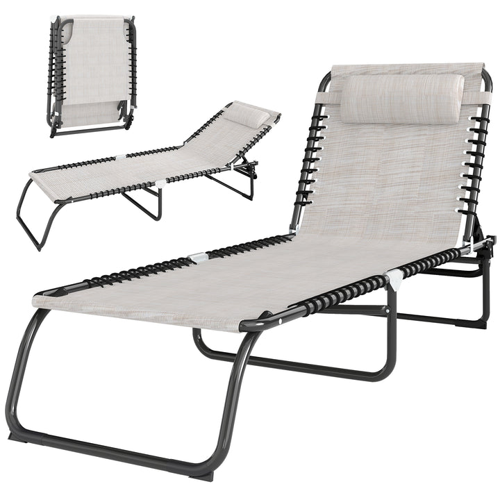 Espreguiçadeira dobrável Espreguiçadeira de praia ajustável com encosto ajustável Fácil de transportar para Praia Piscina 197x58x76cm cor Creme Branco