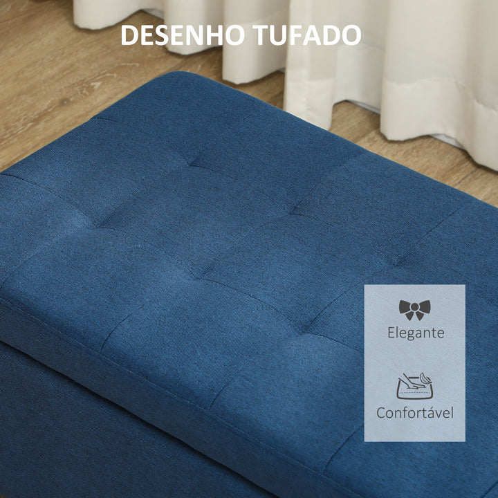 Banco de Armazenamento Acolchoado Banco Estofado em Linho Tampa com Abertura para Sala de Estar Entrada Dormitório Carga Máxima 120 kg 125x49x41,5 cm Azul Escuro