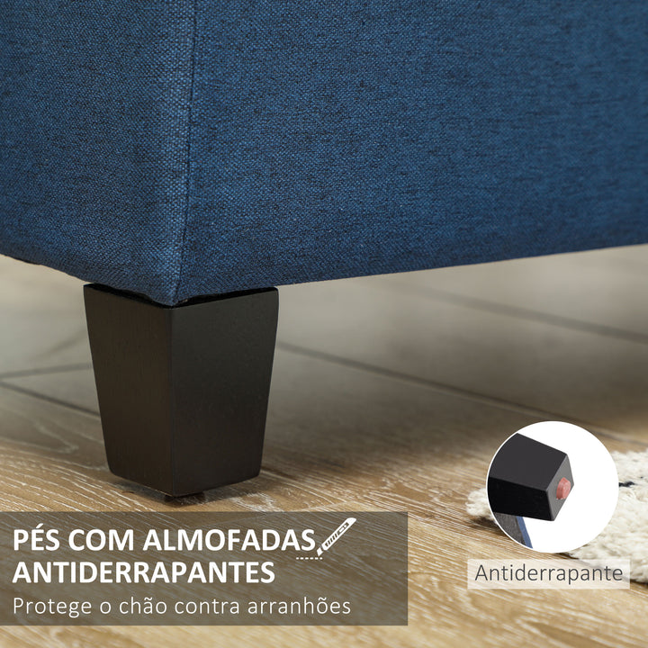 Banco de Armazenamento Acolchoado Banco Estofado em Linho Tampa com Abertura para Sala de Estar Entrada Dormitório Carga Máxima 120 kg 125x49x41,5 cm Azul Escuro