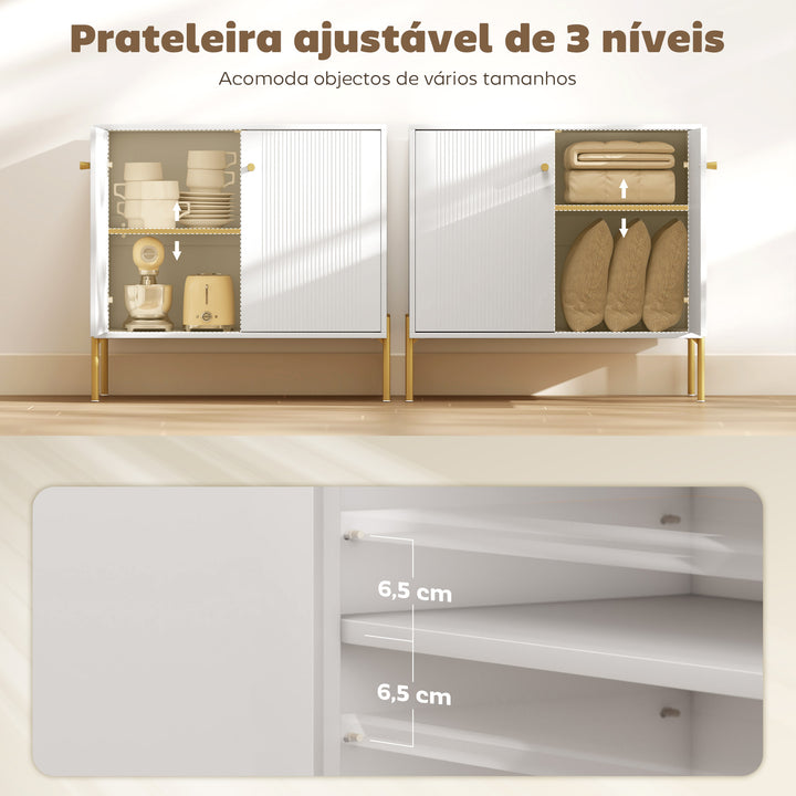 Aparador Moderno de 2 Portas Aparador de Sala com Prateleiras Ajustáveis Bancada com Efeito Mármore Pernas de Aço para Cozinha Entrada Quarto 80x39,1x76 cm Branco