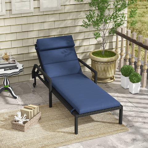 Almofada para Espreguiçadeira 196x63x6 cm Almofada para Espreguiçadeira de Algodão com Tecido Repelente à Água Almofada de Assento e Encosto para Jardim Varanda Azul