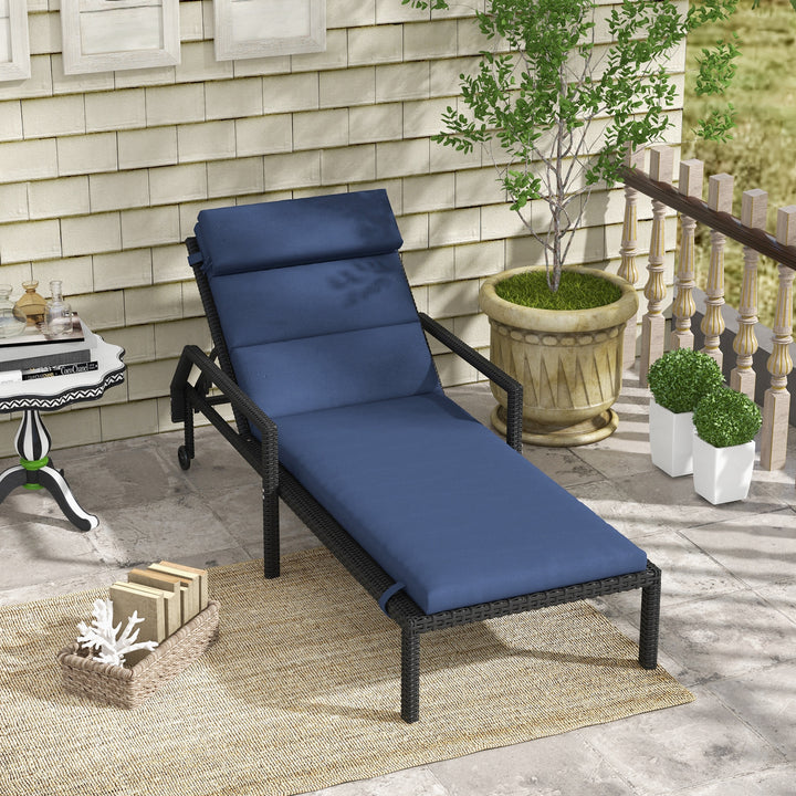 Almofada para Espreguiçadeira 196x63x6 cm Almofada para Espreguiçadeira de Algodão com Tecido Repelente à Água Almofada de Assento e Encosto para Jardim Varanda Azul