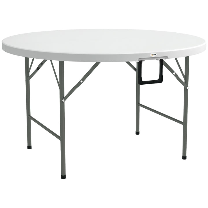 Mesa de Jardim Redonda Mesa de Varanda Dobrável com Estrutura de Aço e Bancada de HDPE Carga Máxima 80 kg para Pátio Varada Ø122x73 cm Branco
