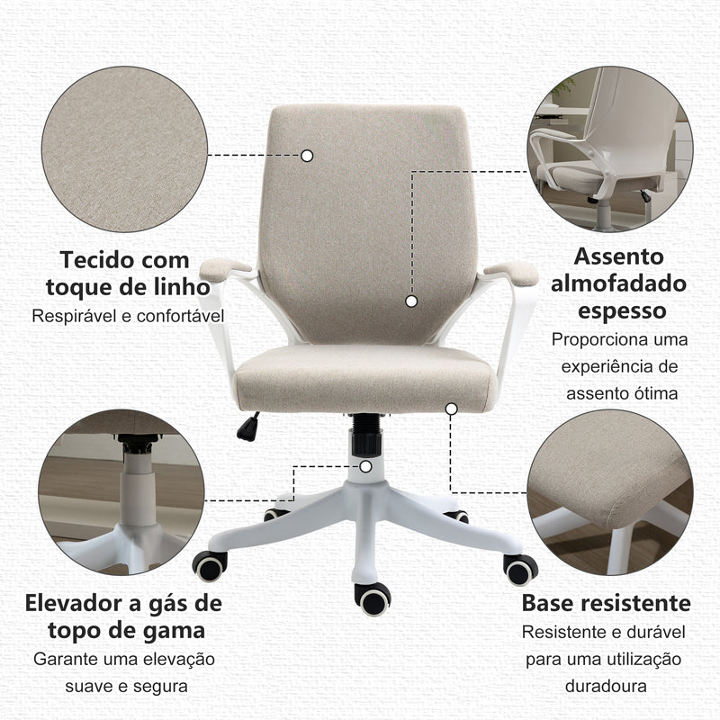 Cadeira de Escritório Giratória Cadeira de Escritório Ergonómica com Altura Ajustável Apoio para os Braços Acolchoado e Suporte Lombar Carga Máxima 120 kg 62x69x92-100 cm Bege