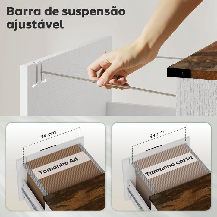 Móvel para Escritório com 4 Gavetas Bloco de Gavetas de Escritório Móvel Arquivador Suporte para Impressora com Trilho Suspenso para A4 e Carta 40x40x131 cm Branco