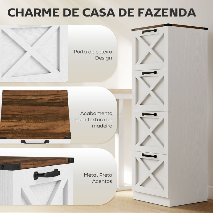 Móvel para Escritório com 4 Gavetas Bloco de Gavetas de Escritório Móvel Arquivador Suporte para Impressora com Trilho Suspenso para A4 e Carta 40x40x131 cm Branco