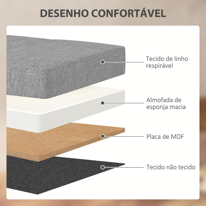 Baú de Arrumação para Quarto 84L Puff de Arrumação Dobrável Estofado em Linho Sintético com Tampa para Sala 76x38x38 cm Cinzento Claro