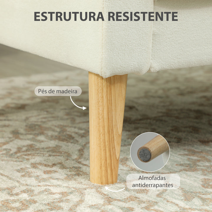 Poltrona Sala de Estar Poltrona Estofada em Veludo Poltrona de Leitura com Assento com Botões e Pés de Madeira para Quarto 76x79x82 cm Creme
