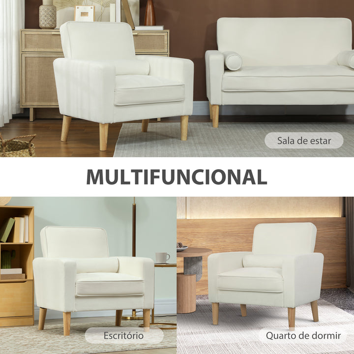 Poltrona Sala de Estar Poltrona Estofada em Veludo Poltrona de Leitura com Assento com Botões e Pés de Madeira para Quarto 76x79x82 cm Creme