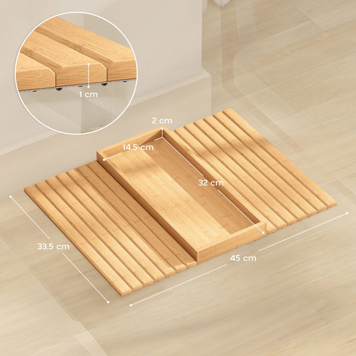Bandeja de Braço para Sofá em Bambu Bandeja para Apoio de Braço de Sofá Dobrável e Flexível com Base Antiderrapante Mesa Lateral para Snacks Telemóveis Controlos e Bebidas 45x33,5x3 cm Madeira