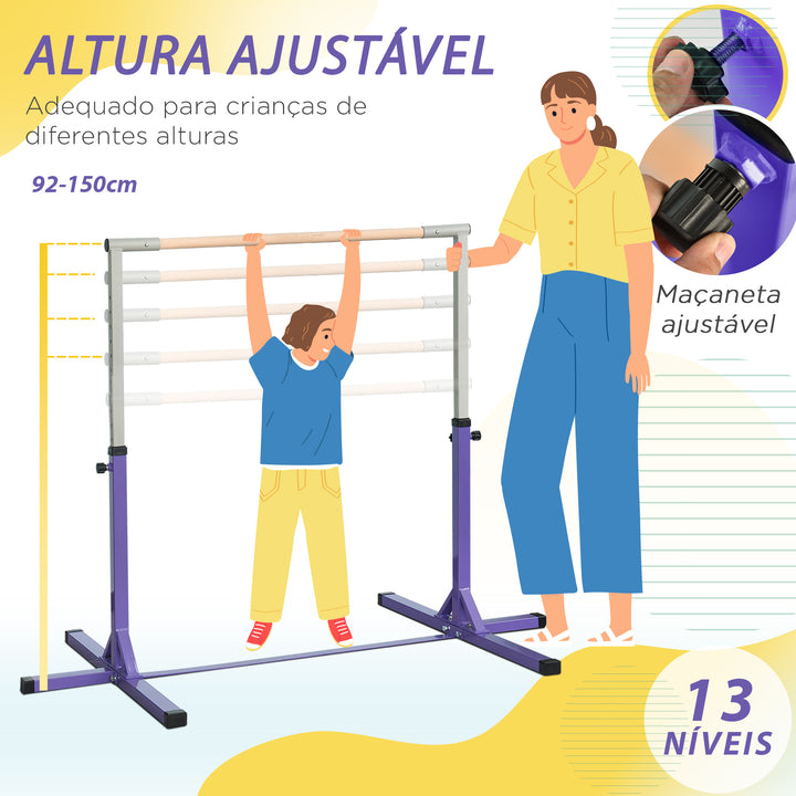 Barra de Ginástica para Crianças acima de 3 Anos Barra de Treino com Altura Ajustável 92-150 cm Barra Horizontal de Ginástica Carga 75 kg 194x121x150 cm Roxo