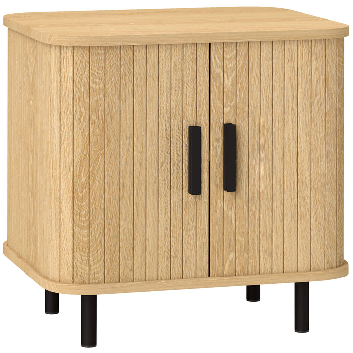 Mesa de Cabeceira Mesa de Cabeceira Quarto com Portas de Correr 2 Prateleiras e Pés em Aço Estilo Escandinavo para Sala 48x40x48 cm Madeira
