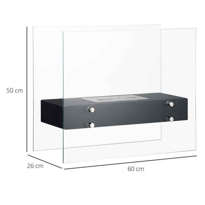Lareira de Bioetanol 7000 BTU Lareira de Bioetanol de Mesa com Tanque de 1,5 L Apaga-chamas em Aço Inoxidável Tempo de Combustão 3H para Interiores 20-25 m² 60x26x50 cm Preto