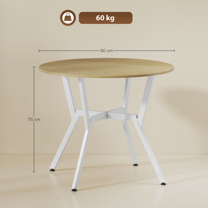 Mesa de Refeição Redonda Mesa de Jantar Estilo Industrial com Bancada de Madeira e Estrutura de Aço para Sala de Jantar Carga 60kg Ø90x76 cm Madeira e Branco