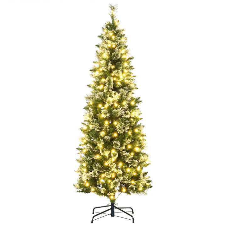 Árvore de Natal Artificial 180 cm com 240 Luzes LED Árvore de Natal com 618 Ramos Suporte de Aço e Formato Slim para Interior Ø68x180 cm Verde