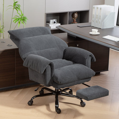 Cadeira de Secretária com Apoio para os Pés Cadeira de Escritório Giratória com Encosto Reclinável Acolchoada Espessa Estofada em Veludo Altura Ajustável 80x80x106-114 cm Cinzento