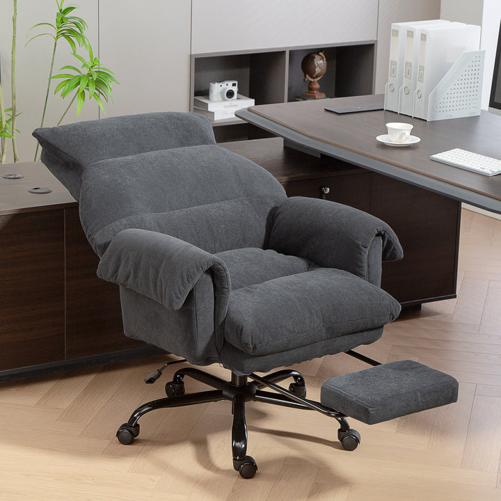 Cadeira de Secretária com Apoio para os Pés Cadeira de Escritório Giratória com Encosto Reclinável Acolchoada Espessa Estofada em Veludo Altura Ajustável 80x80x106-114 cm Cinzento