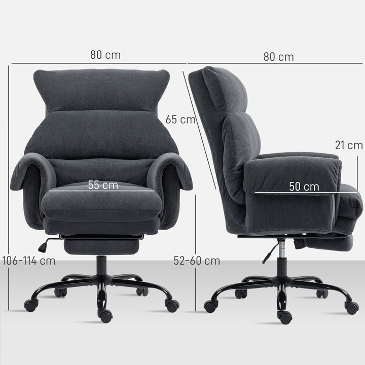 Cadeira de Secretária com Apoio para os Pés Cadeira de Escritório Giratória com Encosto Reclinável Acolchoada Espessa Estofada em Veludo Altura Ajustável 80x80x106-114 cm Cinzento