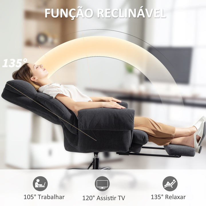 Cadeira de Secretária com Apoio para os Pés Cadeira de Escritório Giratória com Encosto Reclinável Acolchoada Espessa Estofada em Veludo Altura Ajustável 80x80x106-114 cm Cinzento