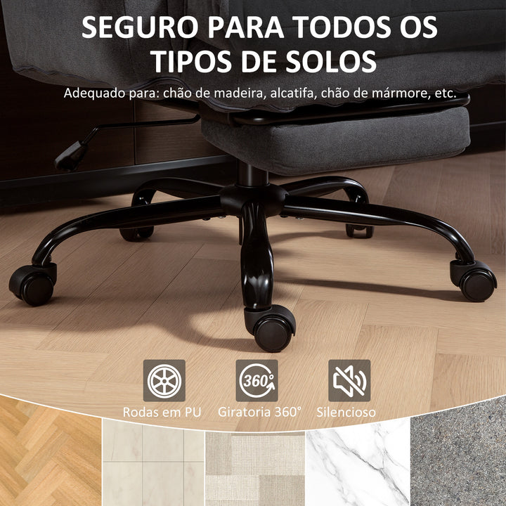 Cadeira de Secretária com Apoio para os Pés Cadeira de Escritório Giratória com Encosto Reclinável Acolchoada Espessa Estofada em Veludo Altura Ajustável 80x80x106-114 cm Cinzento