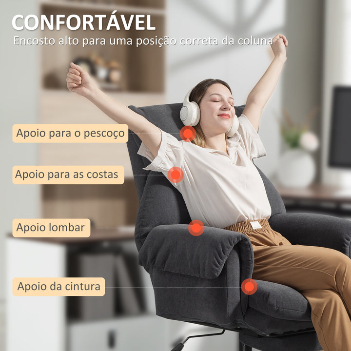 Cadeira de Secretária com Apoio para os Pés Cadeira de Escritório Giratória com Encosto Reclinável Acolchoada Espessa Estofada em Veludo Altura Ajustável 80x80x106-114 cm Cinzento