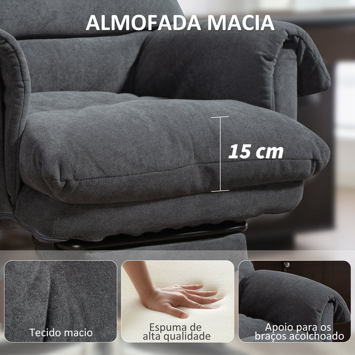 Cadeira de Secretária com Apoio para os Pés Cadeira de Escritório Giratória com Encosto Reclinável Acolchoada Espessa Estofada em Veludo Altura Ajustável 80x80x106-114 cm Cinzento