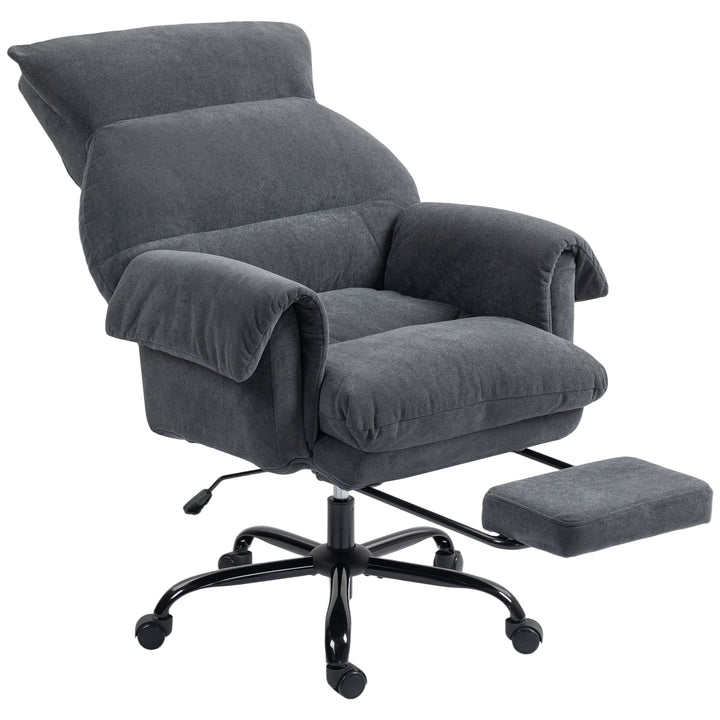 Cadeira de Secretária com Apoio para os Pés Cadeira de Escritório Giratória com Encosto Reclinável Acolchoada Espessa Estofada em Veludo Altura Ajustável 80x80x106-114 cm Cinzento