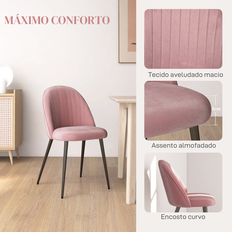 Conjunto de 4 Cadeiras de Sala de Jantar Modernas Cadeiras Estofadas em Veludo com Encosto Alto e Pés de Aço para Sala de Estar 50x52x83 cm Rosa